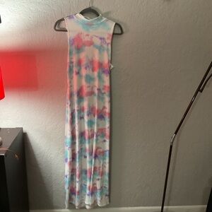 Pink and blue tie die sleeveless dress